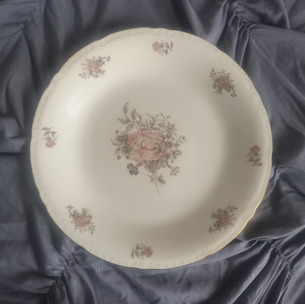 Fine Bohemian China Czechoslovakia Gold Trim Rose Pattern Platter 11.75"